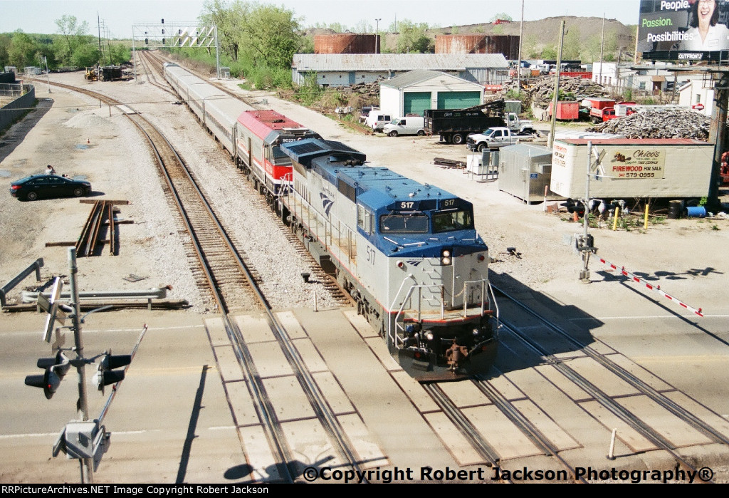 Sequence shot #2--Amtrak 517 leads Hiawatha